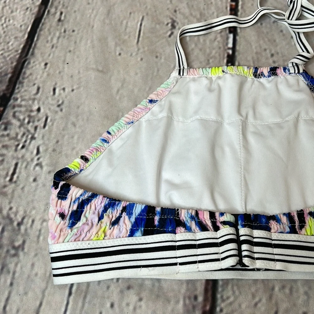 Victoria’s Secret Blue Green Pink Smocked Halter Style Swimsuit Top Size Small